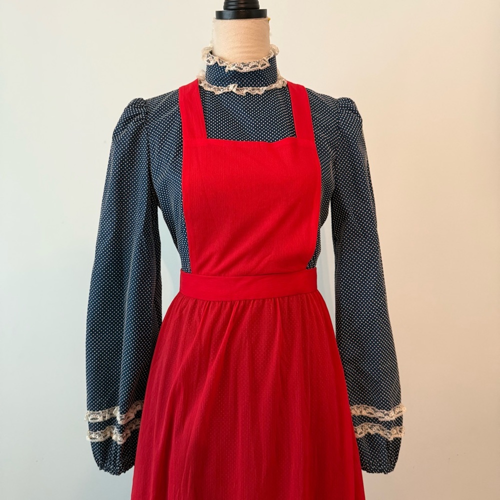 Vintage Handmade Dress with Red Apron Sz S - Picture 3 of 16